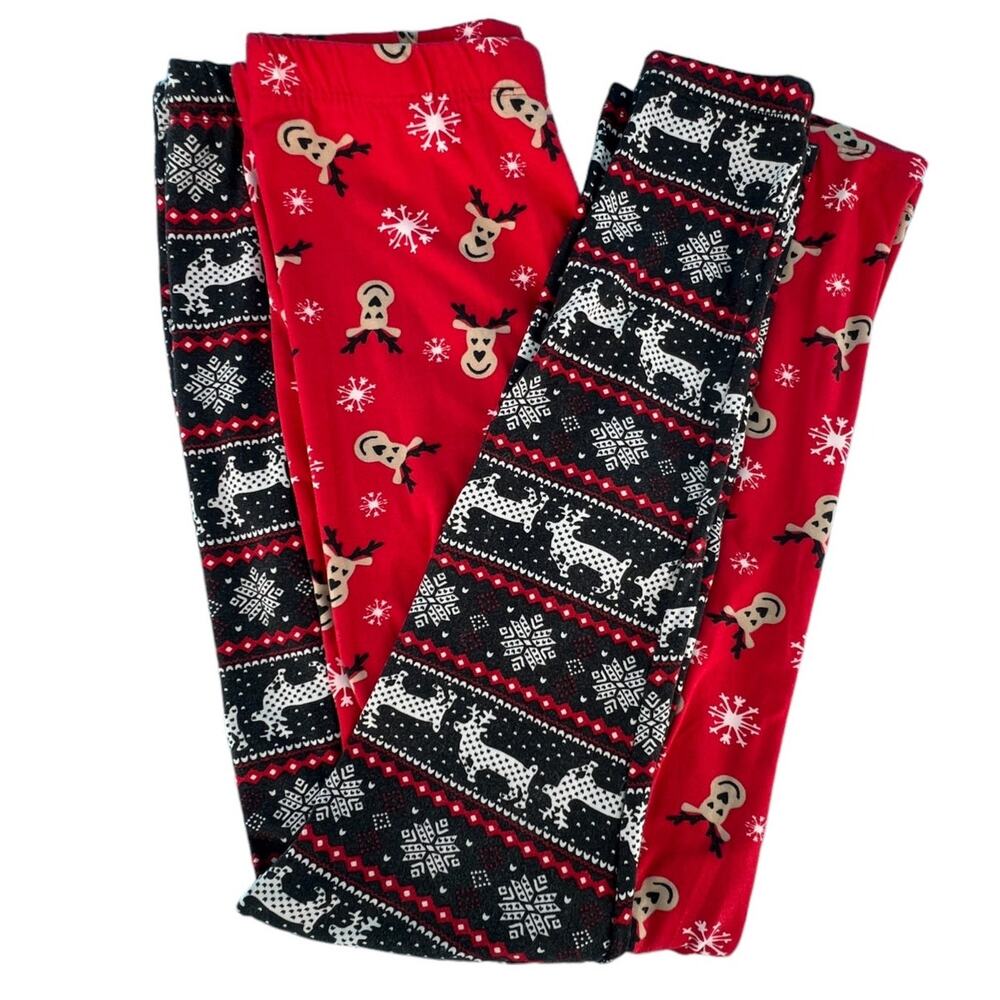 Bobbie Brooks Christmas Leggings 2‑Pair Set | Snowflakes & Reindeer | Ladies Med